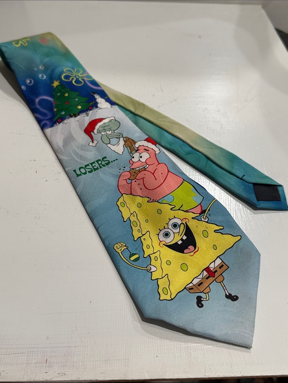 Vintage Nickelodeon SpongeBob Holiday Neck Tie in Aqua, Yellow, Pink
